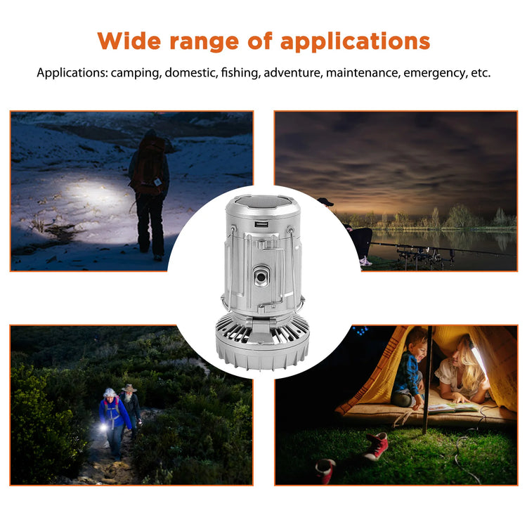 Foldable LED Lantern Fan - Solar, Rechargeable, and Battery-Powered 1500mAh Hanging Tent Light with Waterproof Design and Hook for Hiking