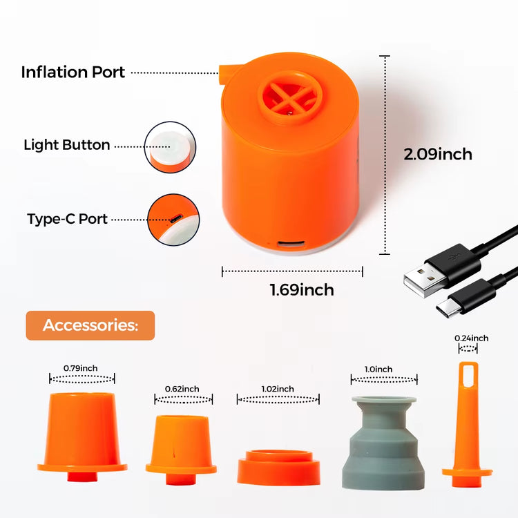 GIGA PUMP 2.0 - Versatile 3-in-1 Inflator, Deflator, and Light for Air Mattresses, Inflatable Pillows, and Swim Rings