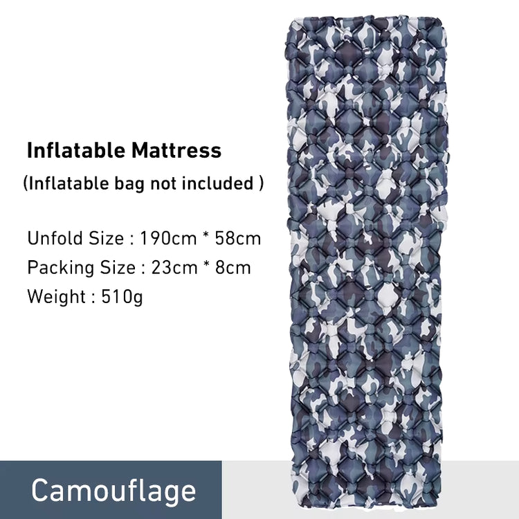 Ultralight Inflatable Outdoor Sleeping Pad for Camping and Travel - Folding Air Cushion Mattress without Headrest
