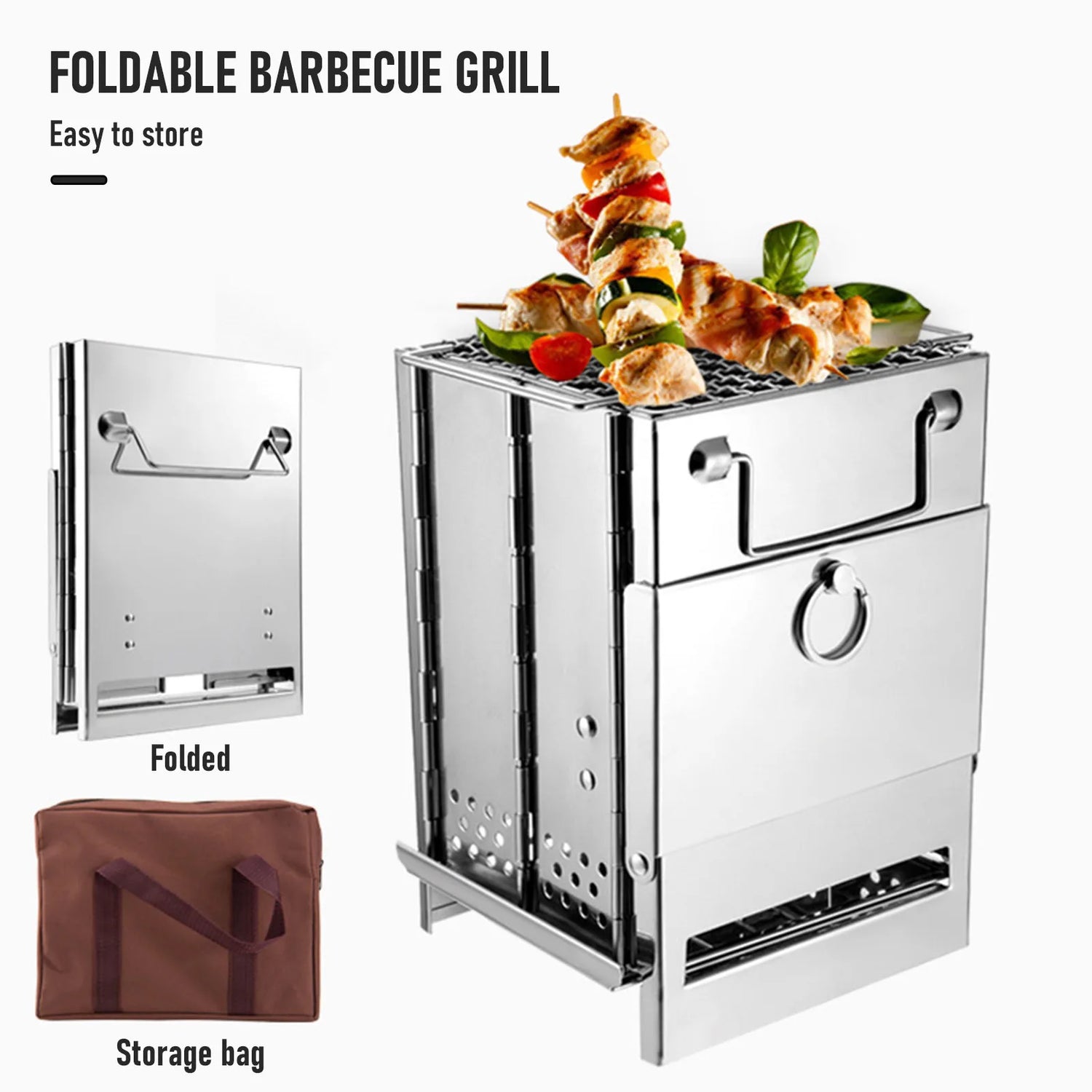 Portable Foldable Stainless Steel Camping Stove with Mini Charcoal Grill - Lightweight Barbecue Solution