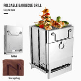 Portable Foldable Stainless Steel Camping Stove with Mini Charcoal Grill - Lightweight Barbecue Solution