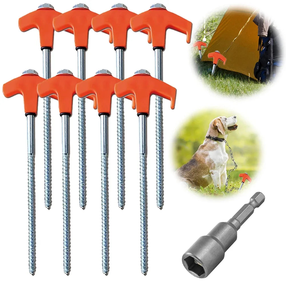 20 cm x 14.5 cm Screw-In Tent Stakes Ground Anchors - M8 Carbon Steel Hexagonal Plastic Head Spiral Screws for Camping and Outdoor Use