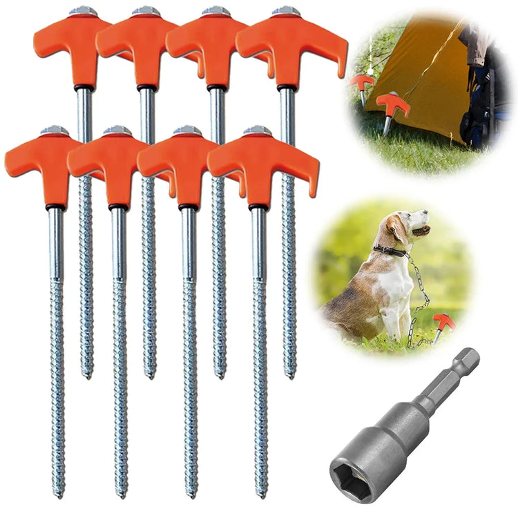 20 cm x 14.5 cm Screw-In Tent Stakes Ground Anchors - M8 Carbon Steel Hexagonal Plastic Head Spiral Screws for Camping and Outdoor Use