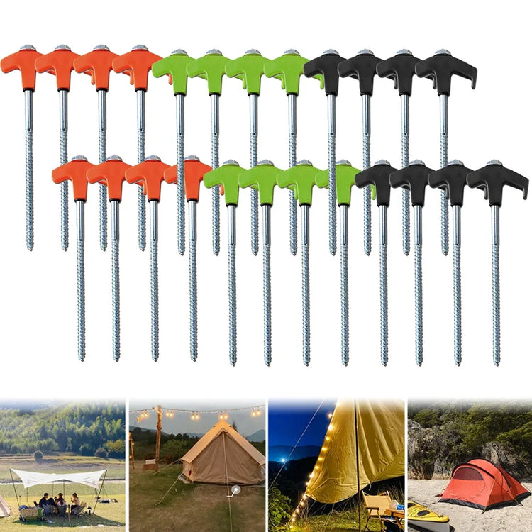 20 cm x 14.5 cm Screw-In Tent Stakes Ground Anchors - M8 Carbon Steel Hexagonal Plastic Head Spiral Screws for Camping and Outdoor Use