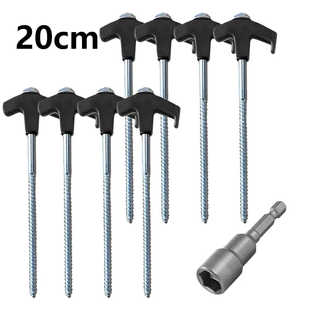 20 cm x 14.5 cm Screw-In Tent Stakes Ground Anchors - M8 Carbon Steel Hexagonal Plastic Head Spiral Screws for Camping and Outdoor Use