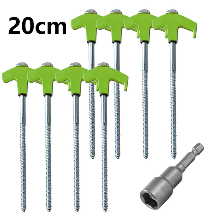 20 cm x 14.5 cm Screw-In Tent Stakes Ground Anchors - M8 Carbon Steel Hexagonal Plastic Head Spiral Screws for Camping and Outdoor Use