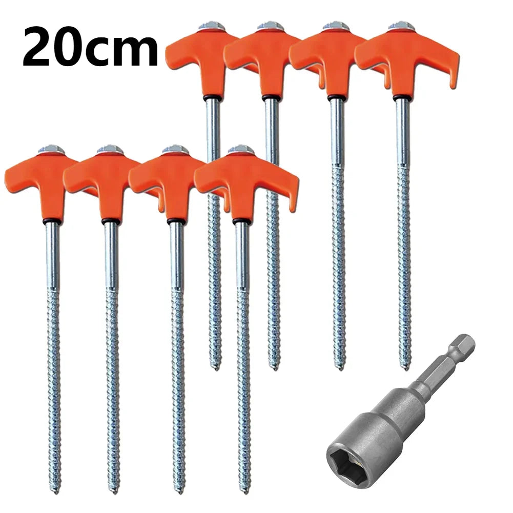 20 cm x 14.5 cm Screw-In Tent Stakes Ground Anchors - M8 Carbon Steel Hexagonal Plastic Head Spiral Screws for Camping and Outdoor Use