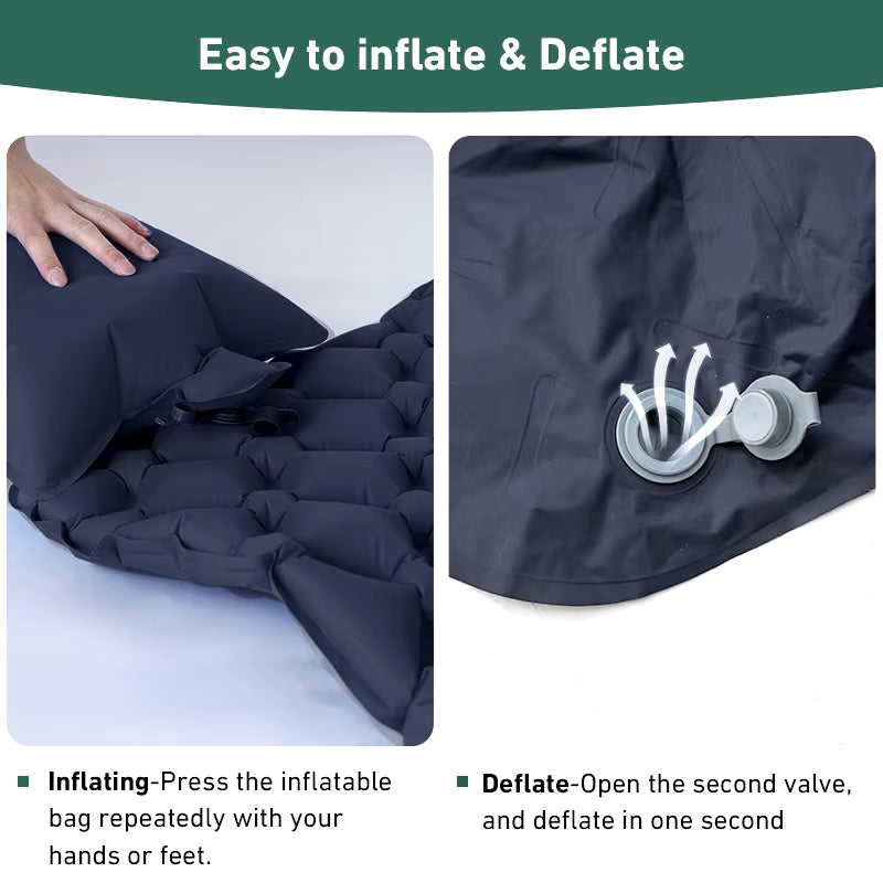 Ultralight Inflatable Outdoor Sleeping Pad for Camping and Travel - Folding Air Cushion Mattress without Headrest