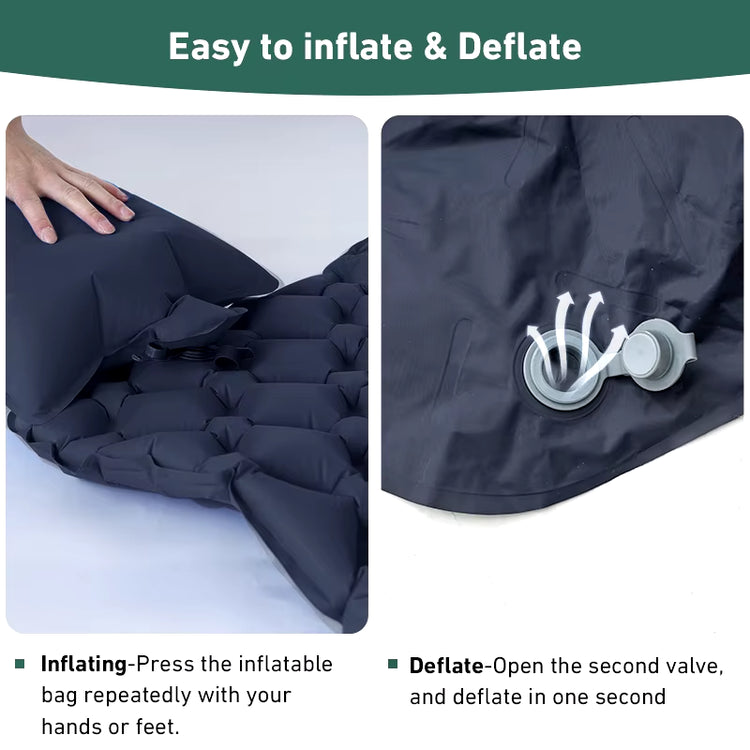 Ultralight Inflatable Outdoor Sleeping Pad for Camping and Travel - Folding Air Cushion Mattress without Headrest