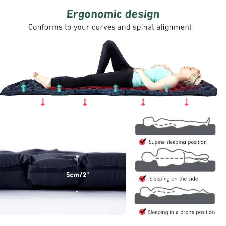 Ultralight Inflatable Outdoor Sleeping Pad for Camping and Travel - Folding Air Cushion Mattress without Headrest