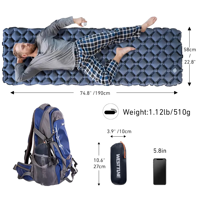 Ultralight Inflatable Outdoor Sleeping Pad for Camping and Travel - Folding Air Cushion Mattress without Headrest