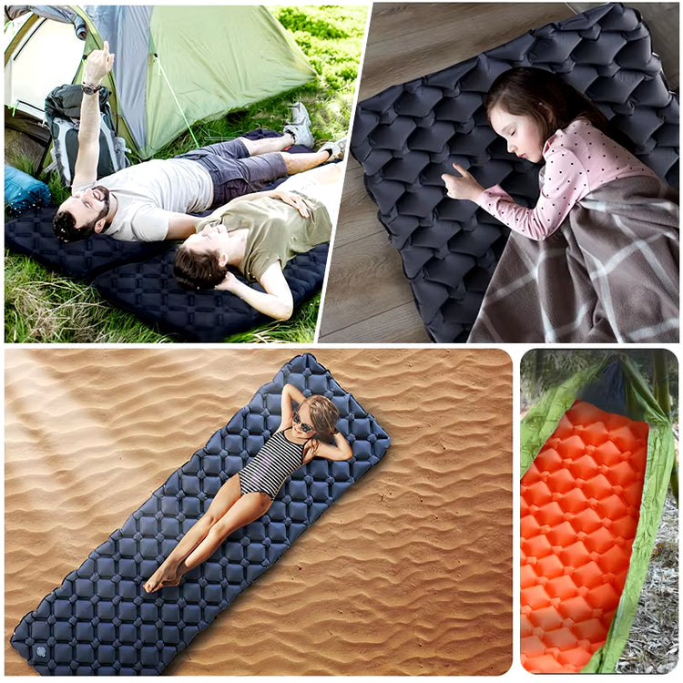Ultralight Inflatable Outdoor Sleeping Pad for Camping and Travel - Folding Air Cushion Mattress without Headrest
