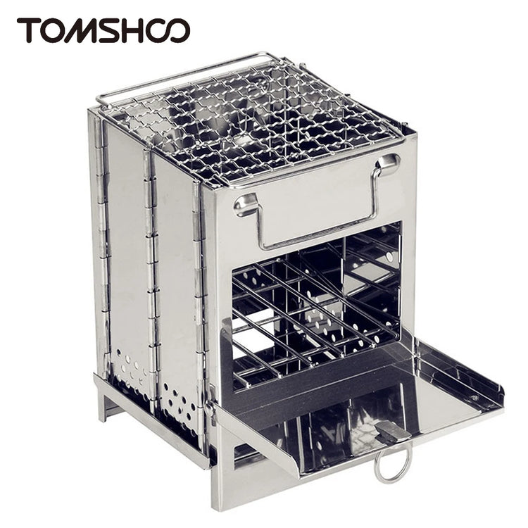 Portable Foldable Stainless Steel Camping Stove with Mini Charcoal Grill - Lightweight Barbecue Solution